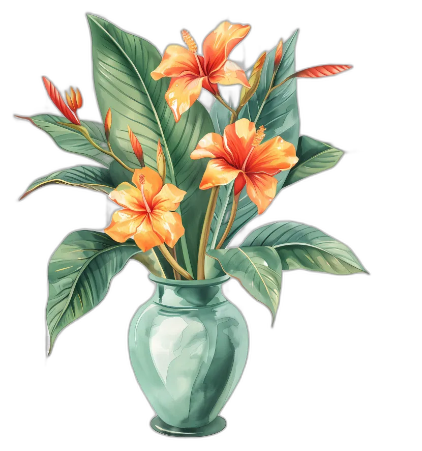 Orange Hibiscus Flowers in Vase
