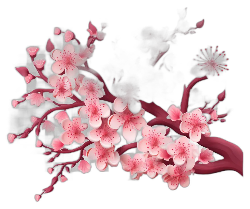 Cherry Blossom Branch with Pink Flowers