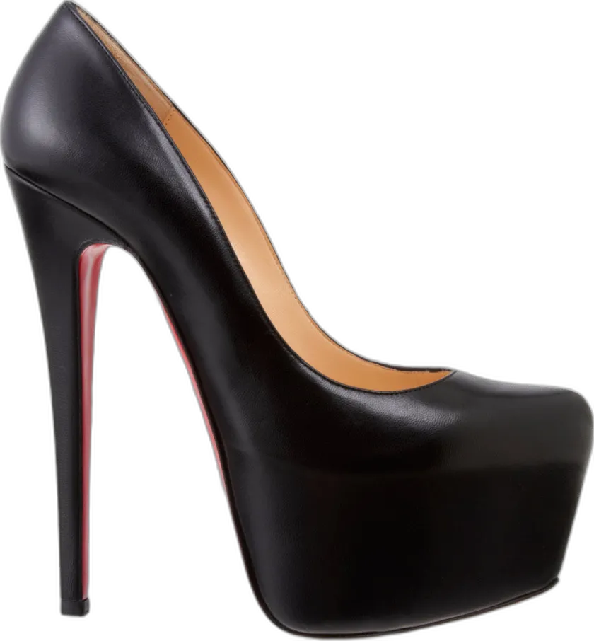 Black Leather High Heel Pump