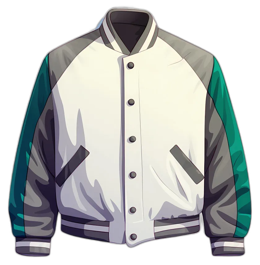 Varsity Jacket Off-White Dark Gray Teal Green