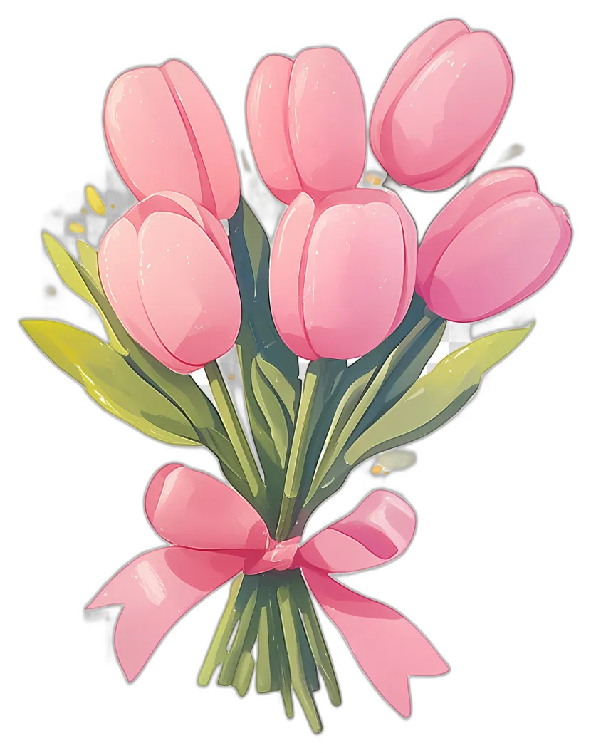 Pink Tulip Bouquet with Ribbon