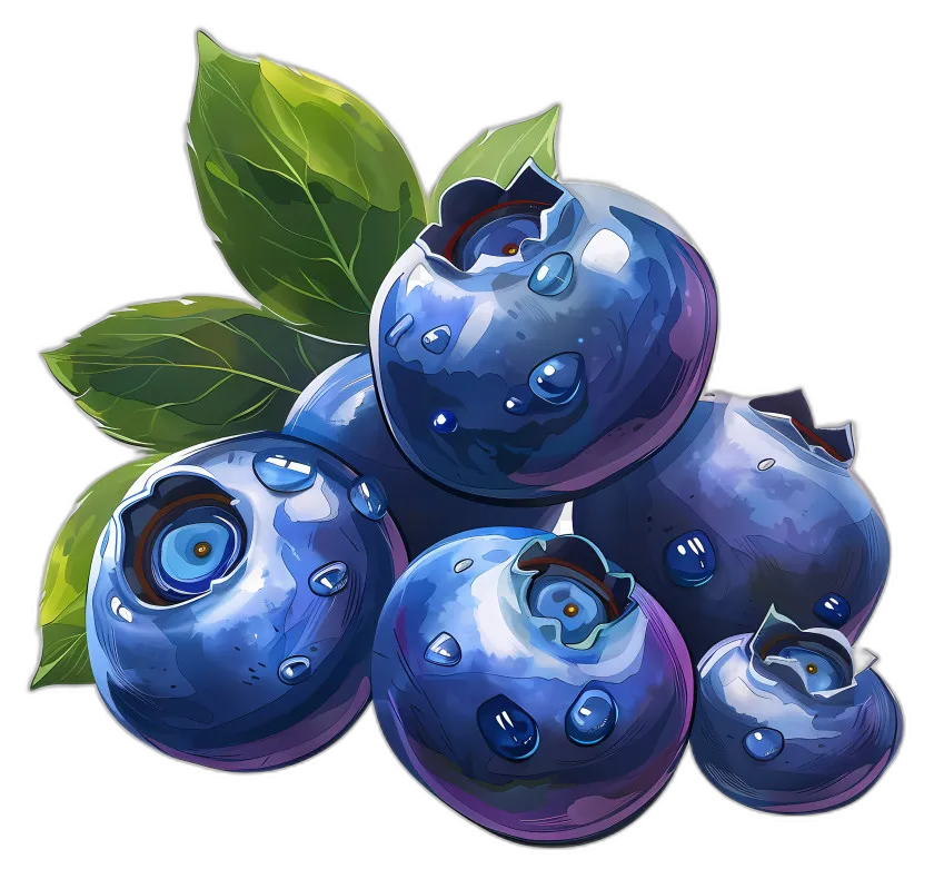 Fresh Blueberries with Leaves