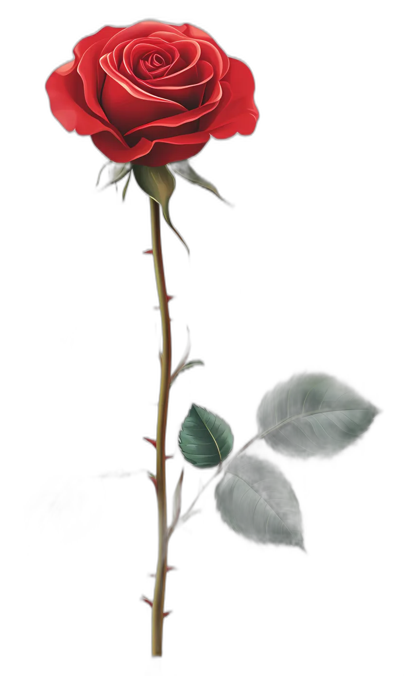 Realistic Red Rose with Thorns