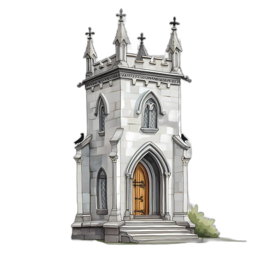 Gothic Stone Tower with Arched Windows