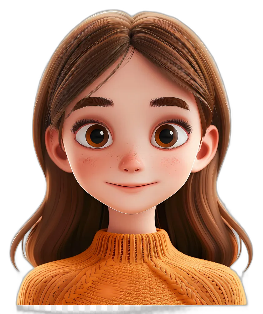 Animated Girl Avatar in Orange Sweater