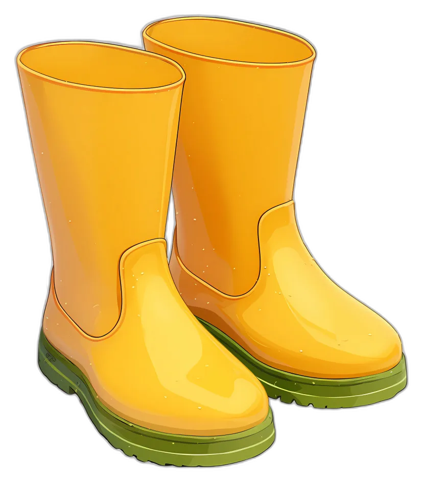 Yellow Rain Boots with Water Droplets