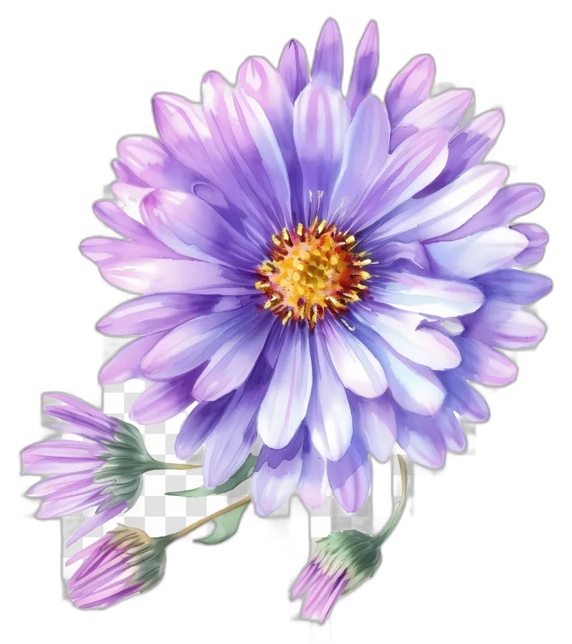 Watercolor Purple Aster Flower