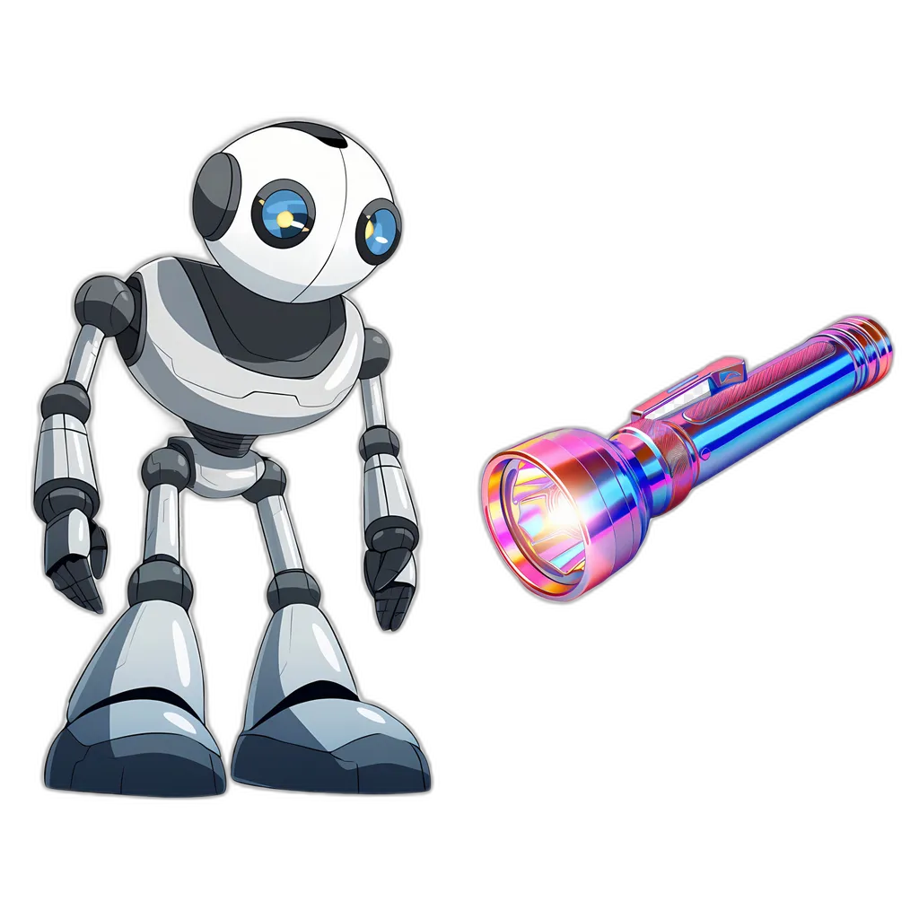 Stylized Robot and Iridescent Flashlight Bundle