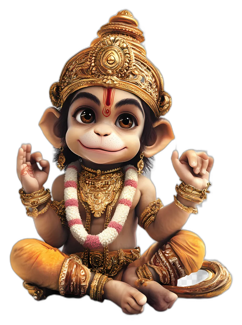 Stylized Baby Hanuman with Golden Crown