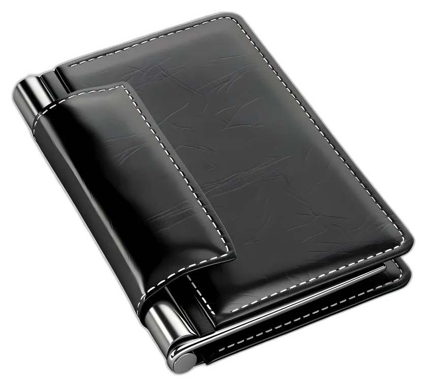 Black Leather Money Clip Card Holder