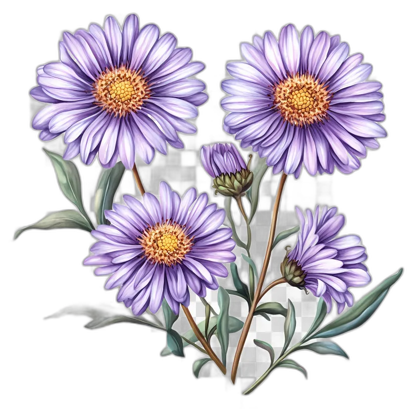 Purple Aster Flowers Botanical Model