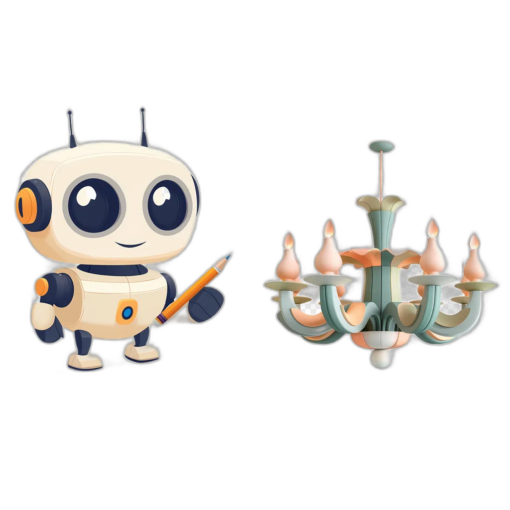 Cartoon Robot and Whimsical Chandelier Bundle