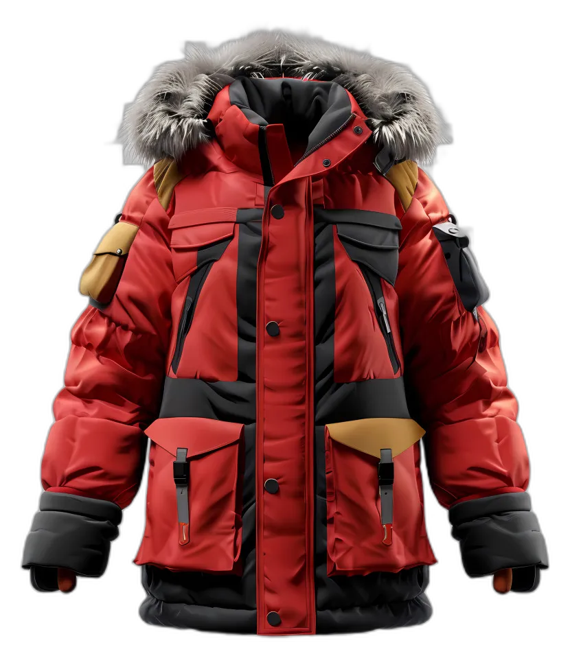 Red Winter Parka with Fur Hood