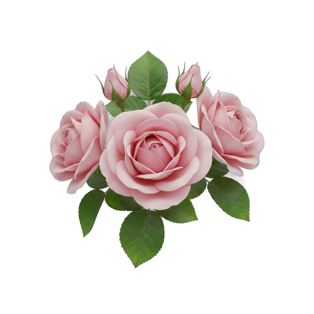 Botanical Pink Roses with Buds