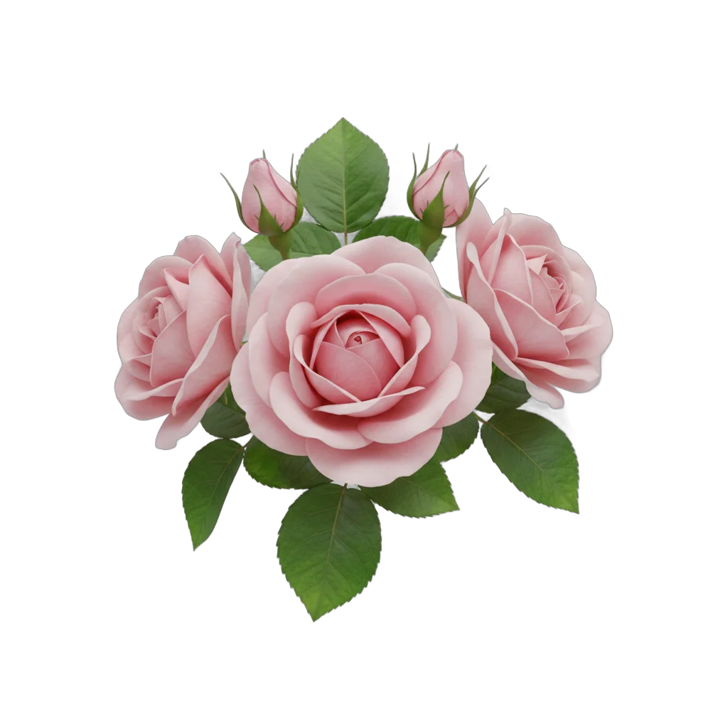 Botanical Pink Roses with Buds