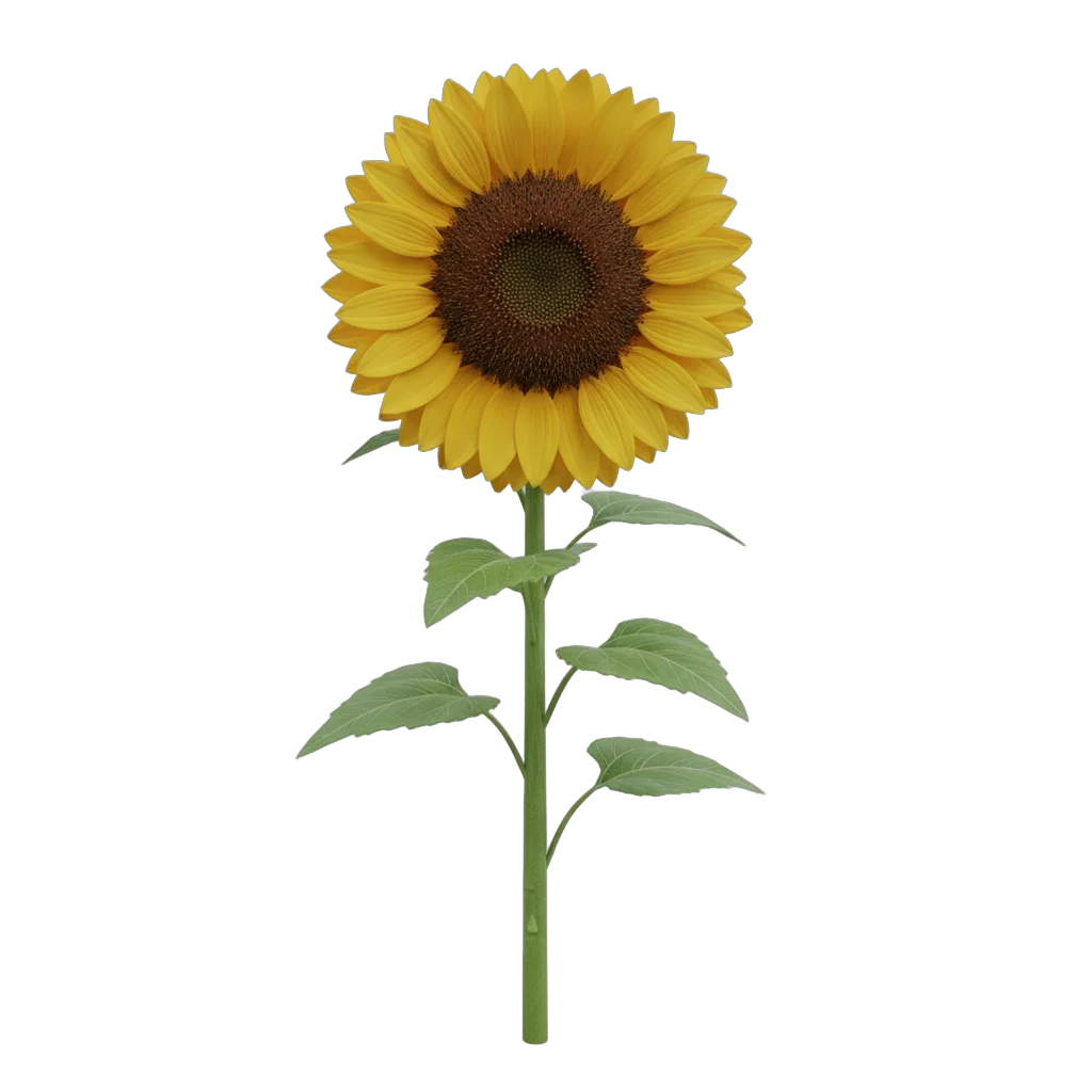 Realistic Sunflower with Stem