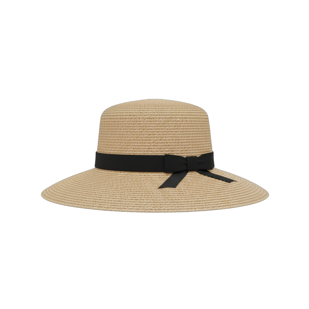 Straw Sun Hat with Black Ribbon