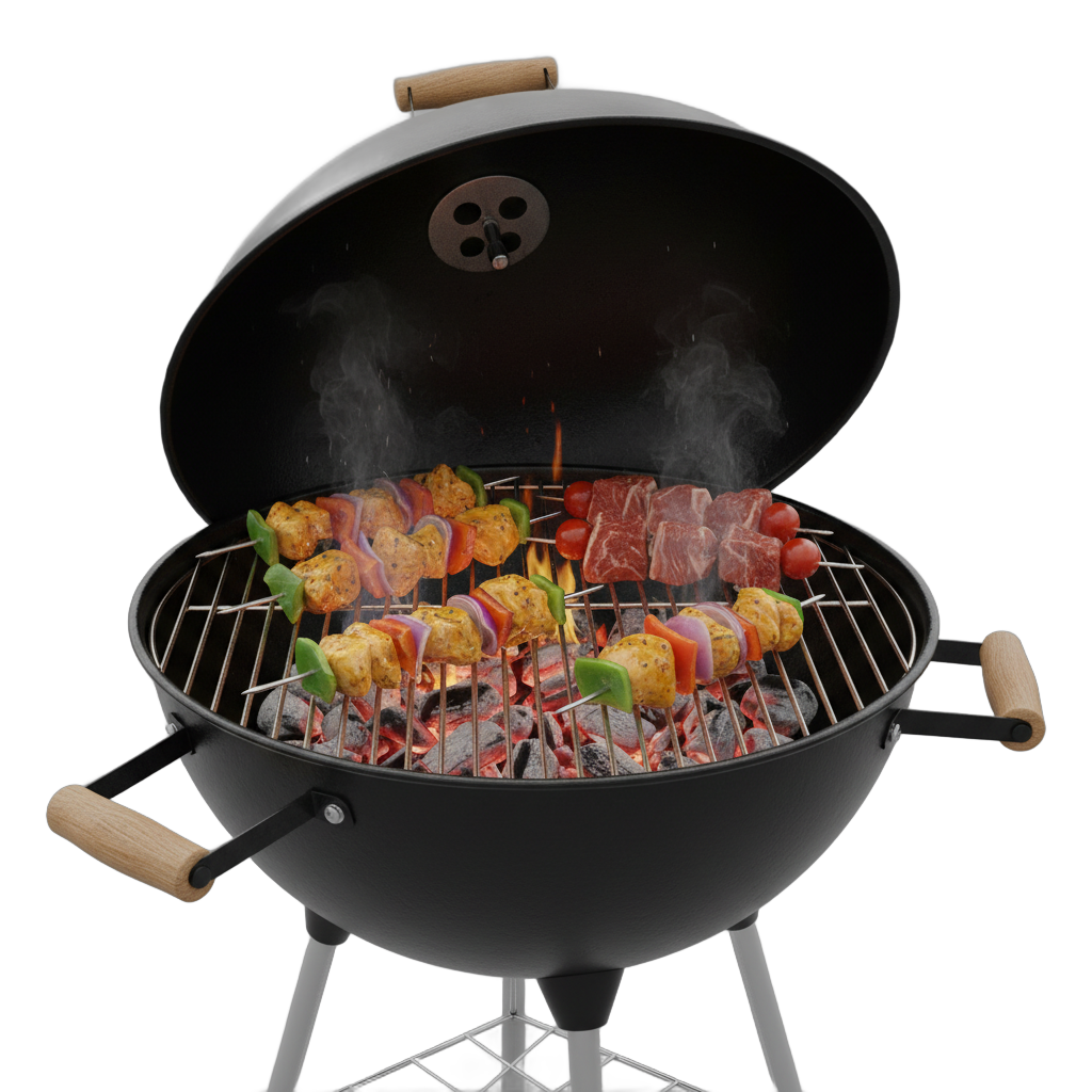 Charcoal Grill with Skewered Food