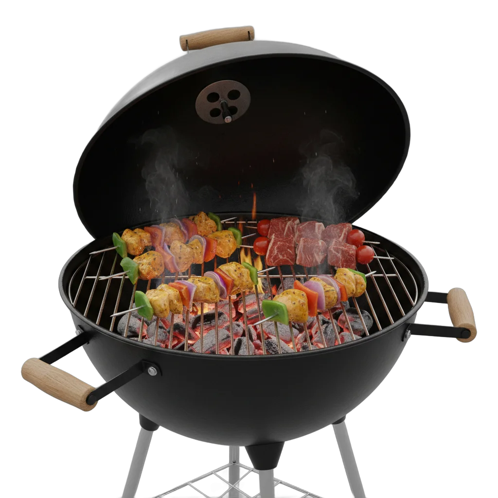 Charcoal Grill with Skewered Food