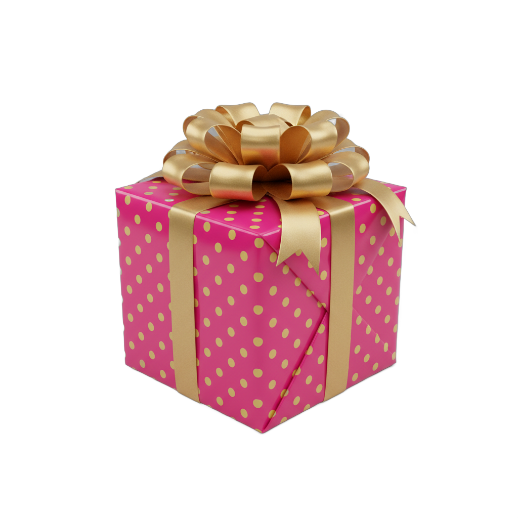 Gift Box with Yellow Polka Dots and Golden Ribbon