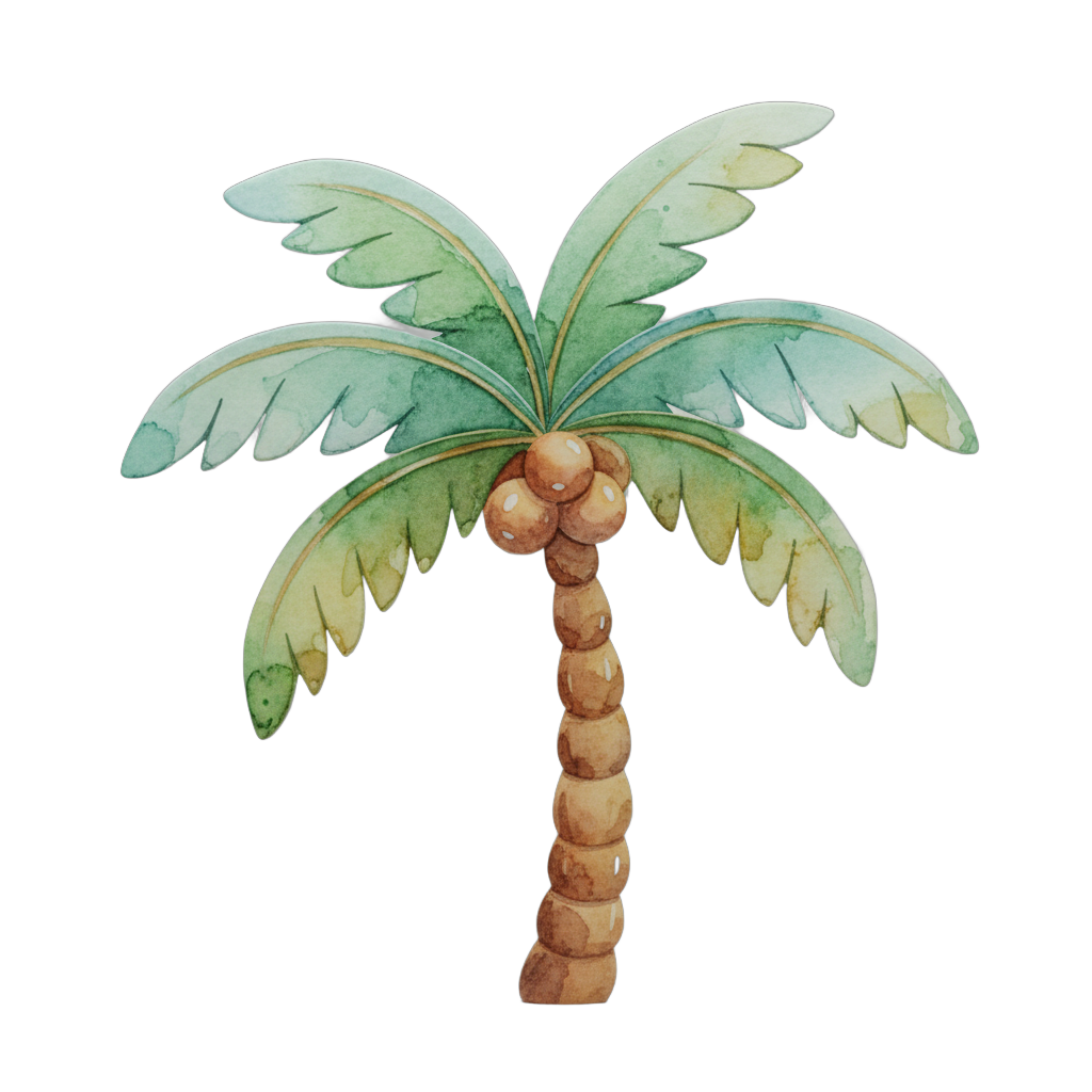 Stylized Watercolor Coconut Palm Tree