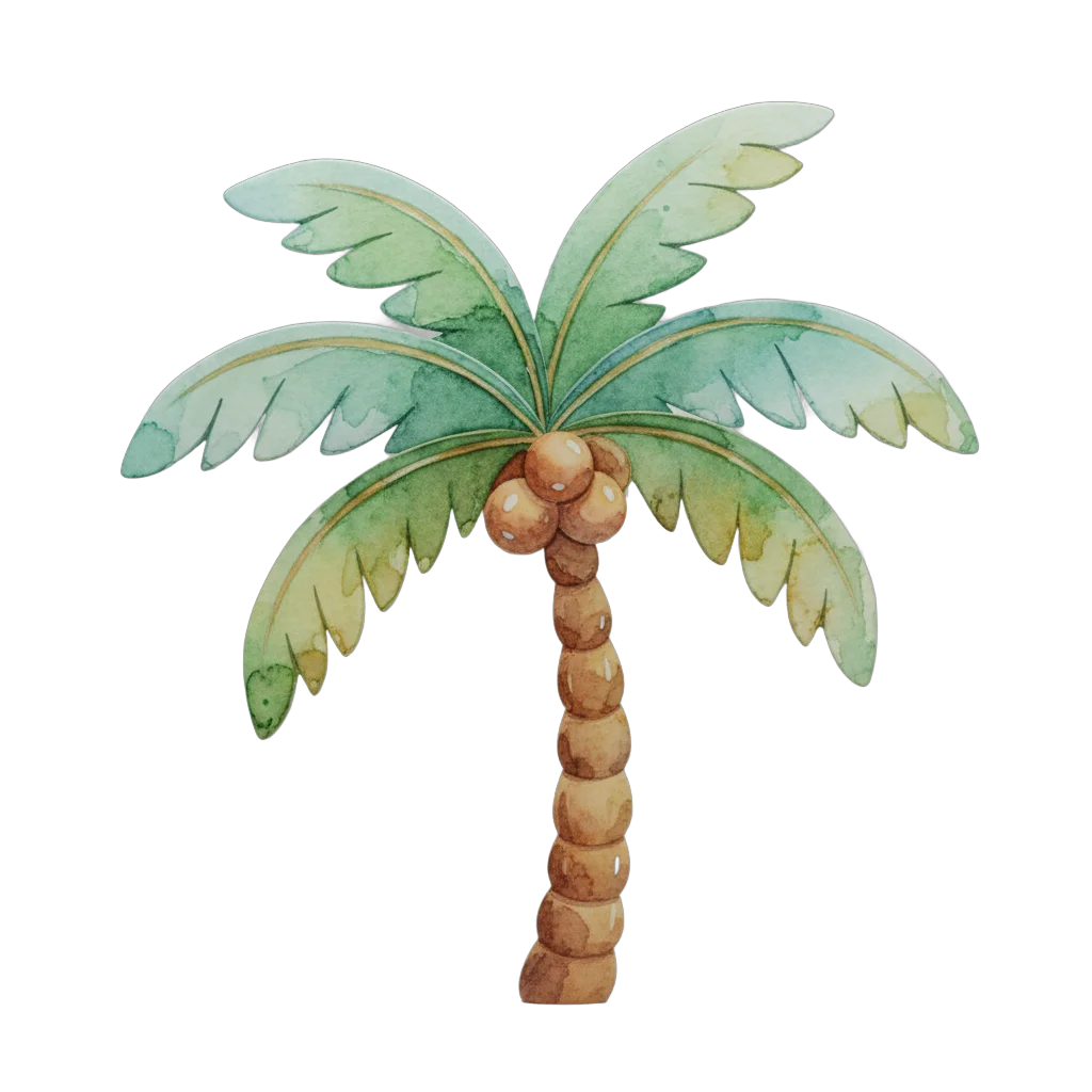 Stylized Watercolor Coconut Palm Tree