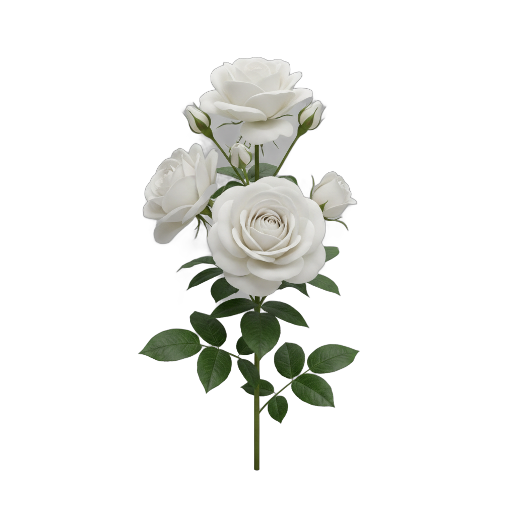 White Roses with Buds and Leaves
