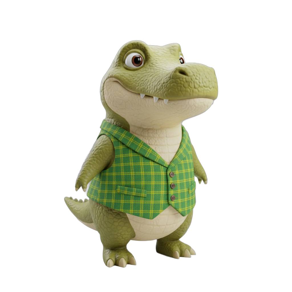 Cartoon Dinosaur in Plaid Vest