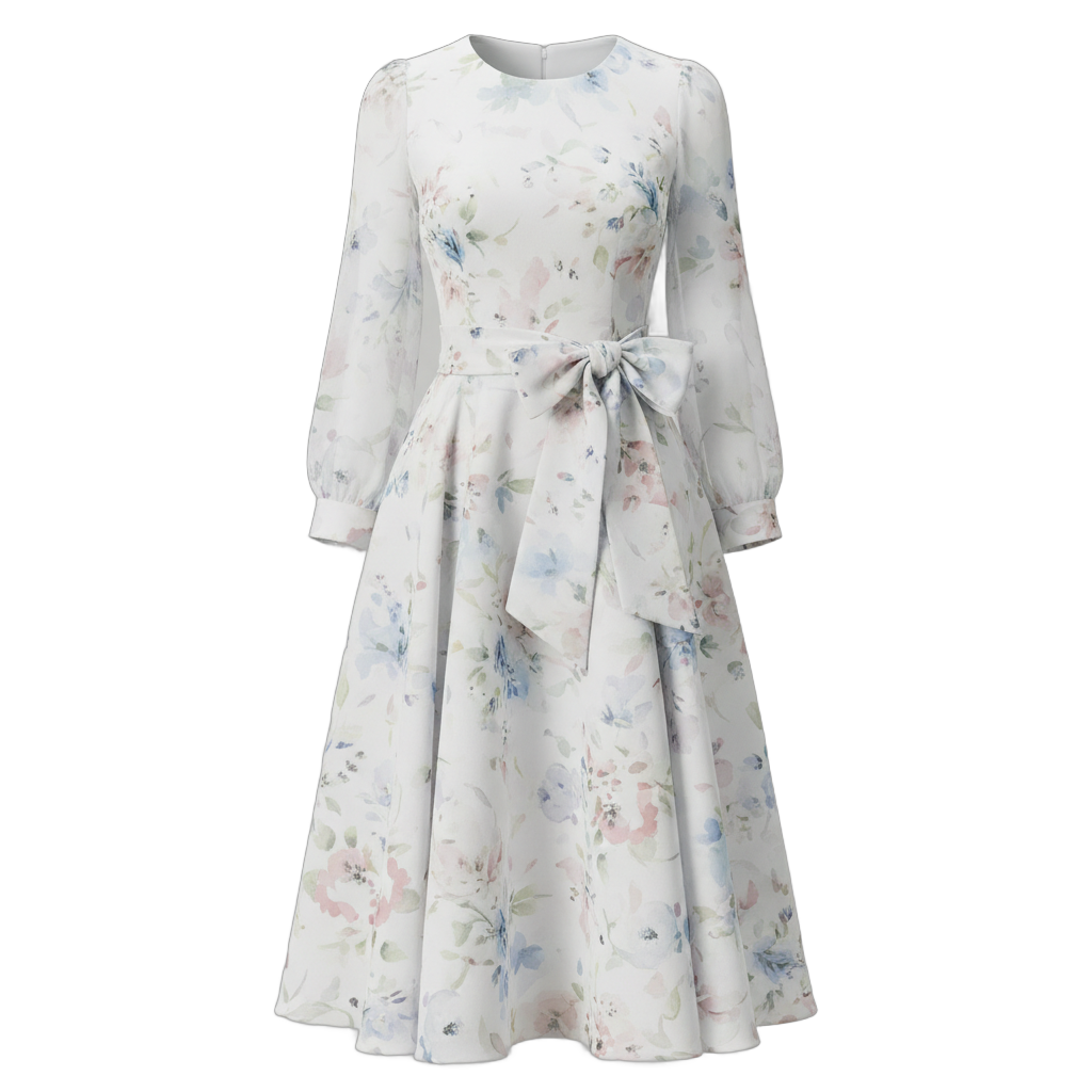 Elegant Floral Dress with Ribbon Bow