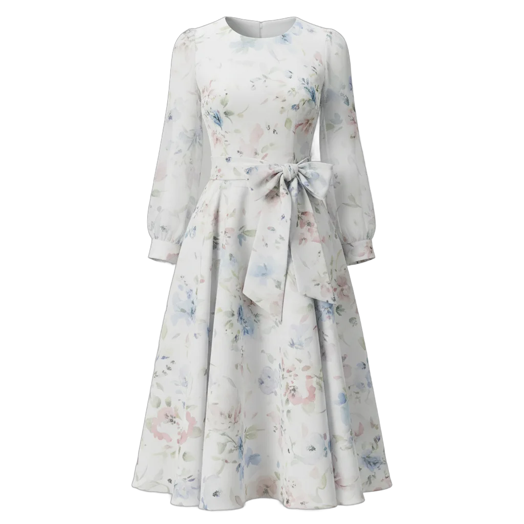 Elegant Floral Dress with Ribbon Bow