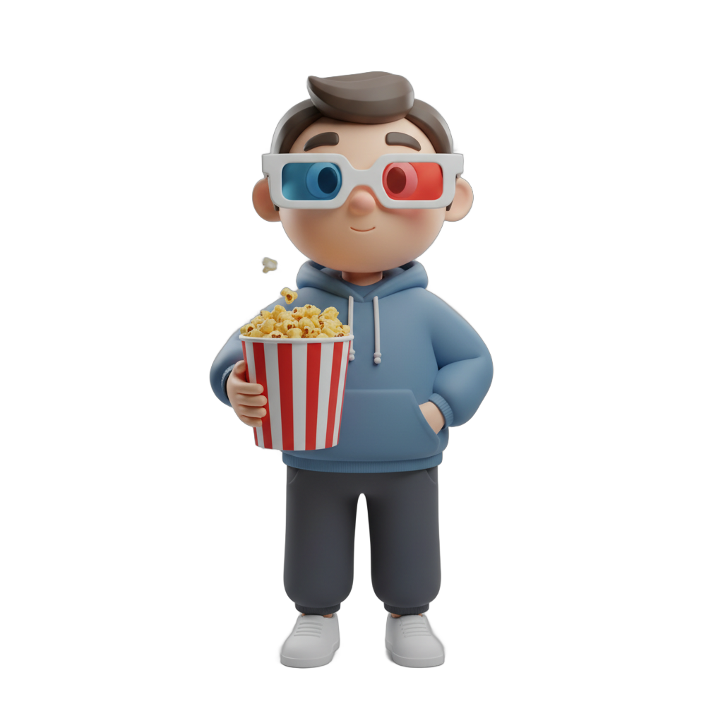 Movie Night Character with Popcorn