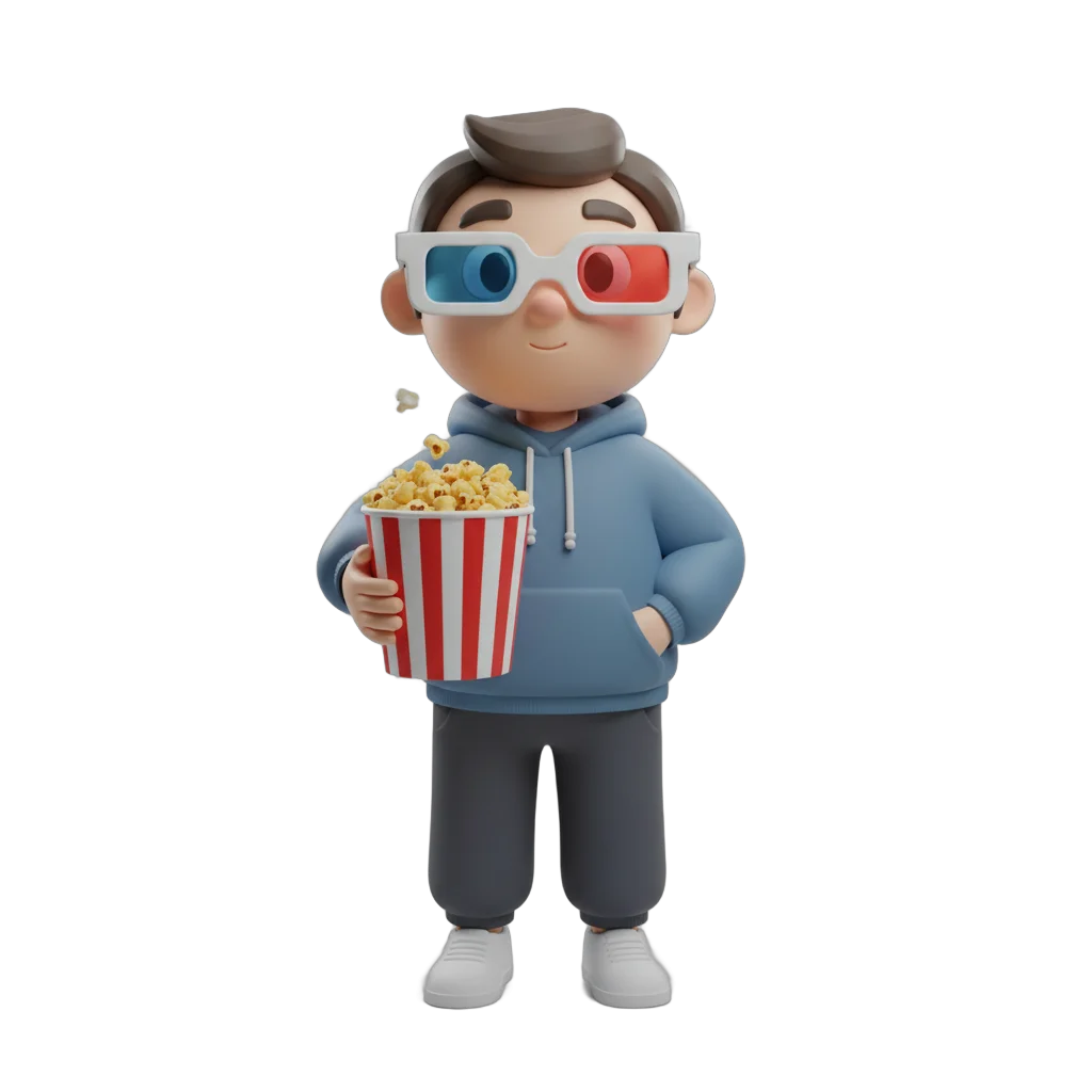 Movie Night Character with Popcorn