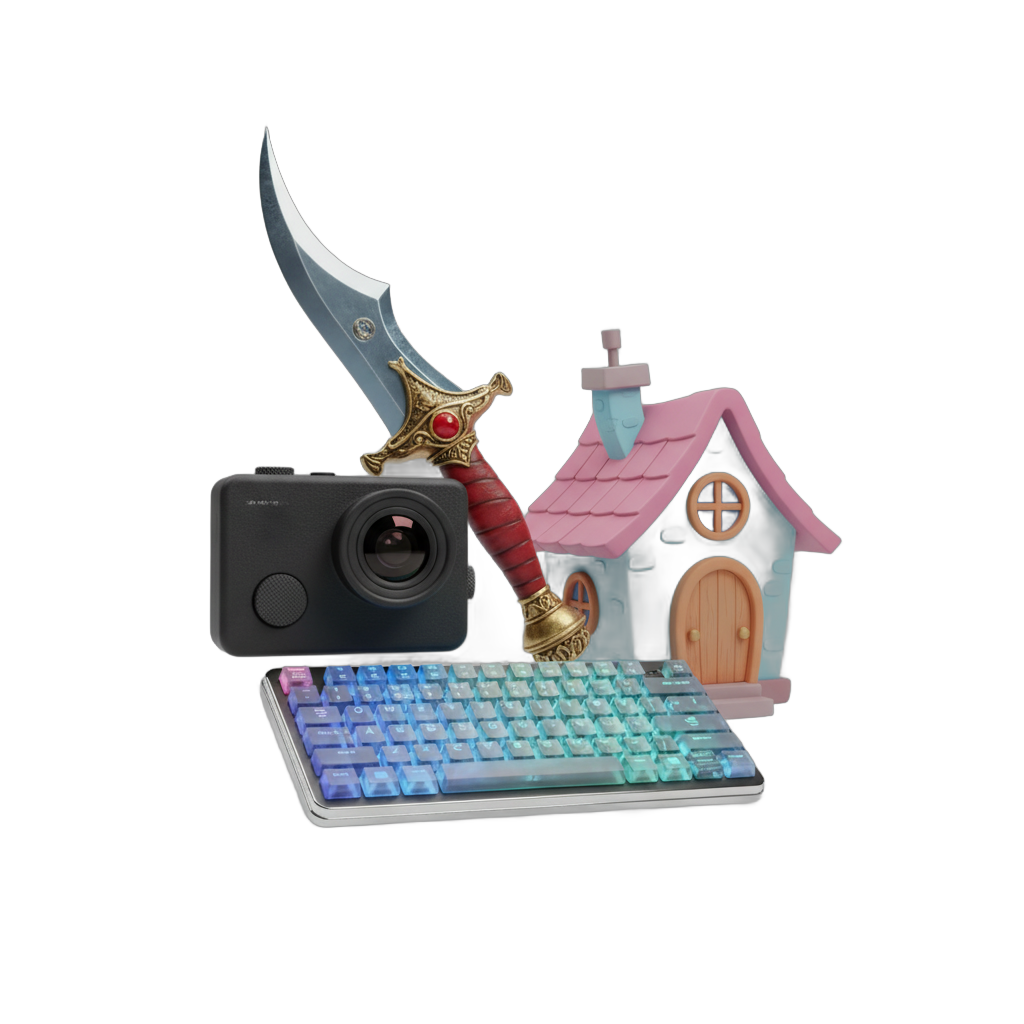 Diverse Prop Bundle: Dagger, Camera, Keyboard, House