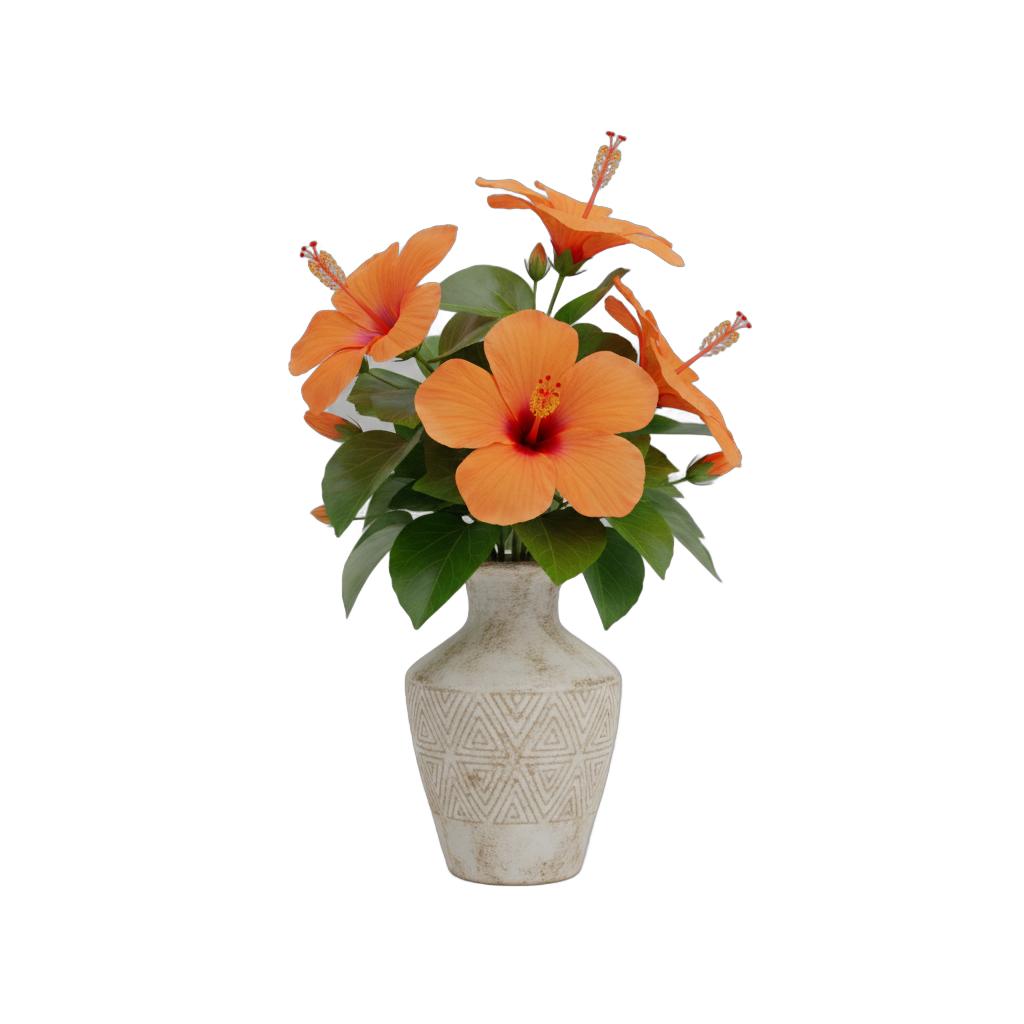 Orange Hibiscus Flowers in Vase