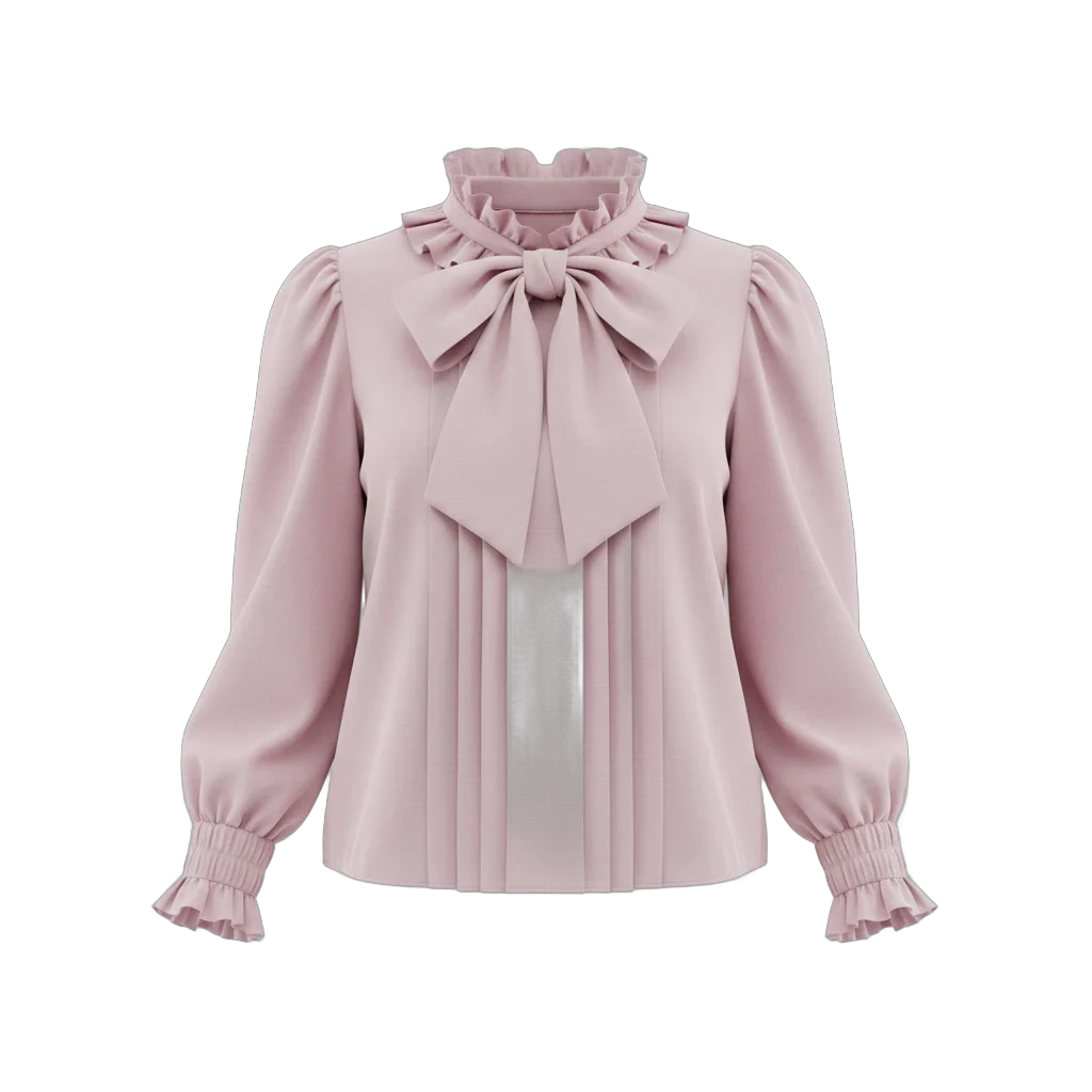 Pink Ruffled Blouse with Bow