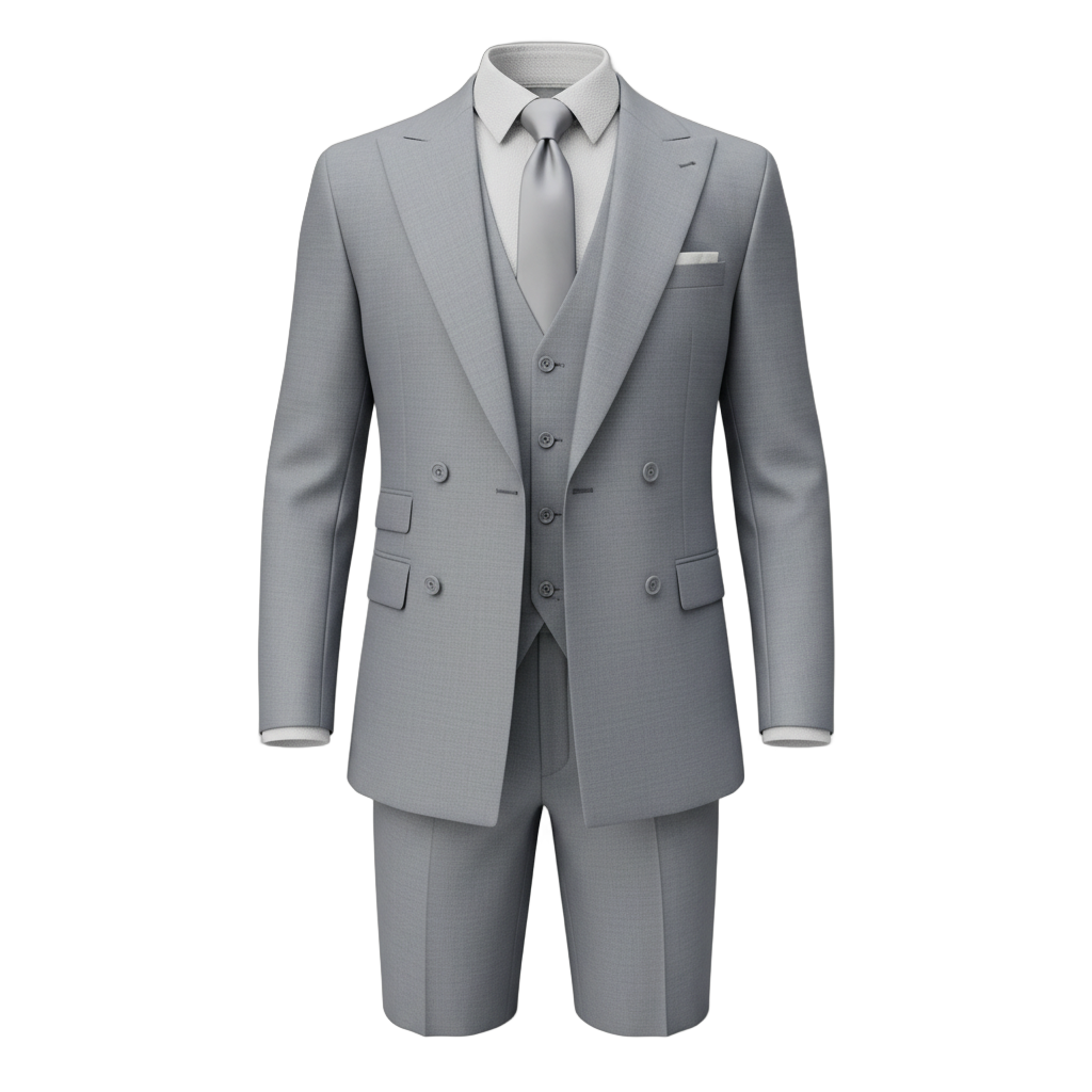 Light Gray Double-Breasted Three-Piece Suit
