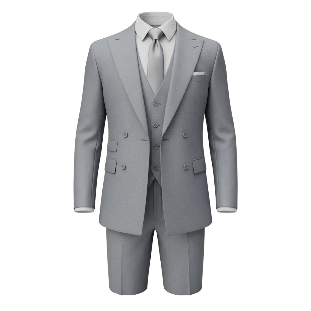 Light Gray Double-Breasted Three-Piece Suit