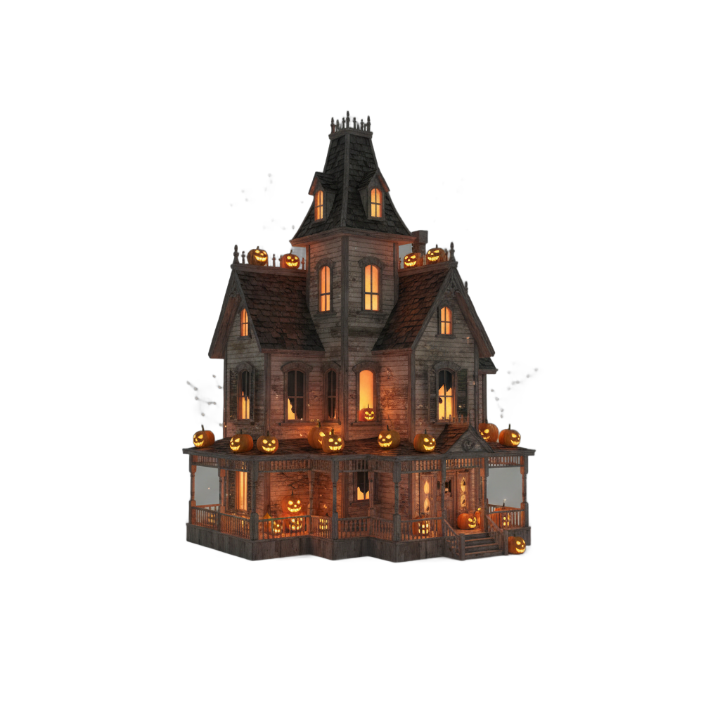 Haunted House with Glowing Pumpkins