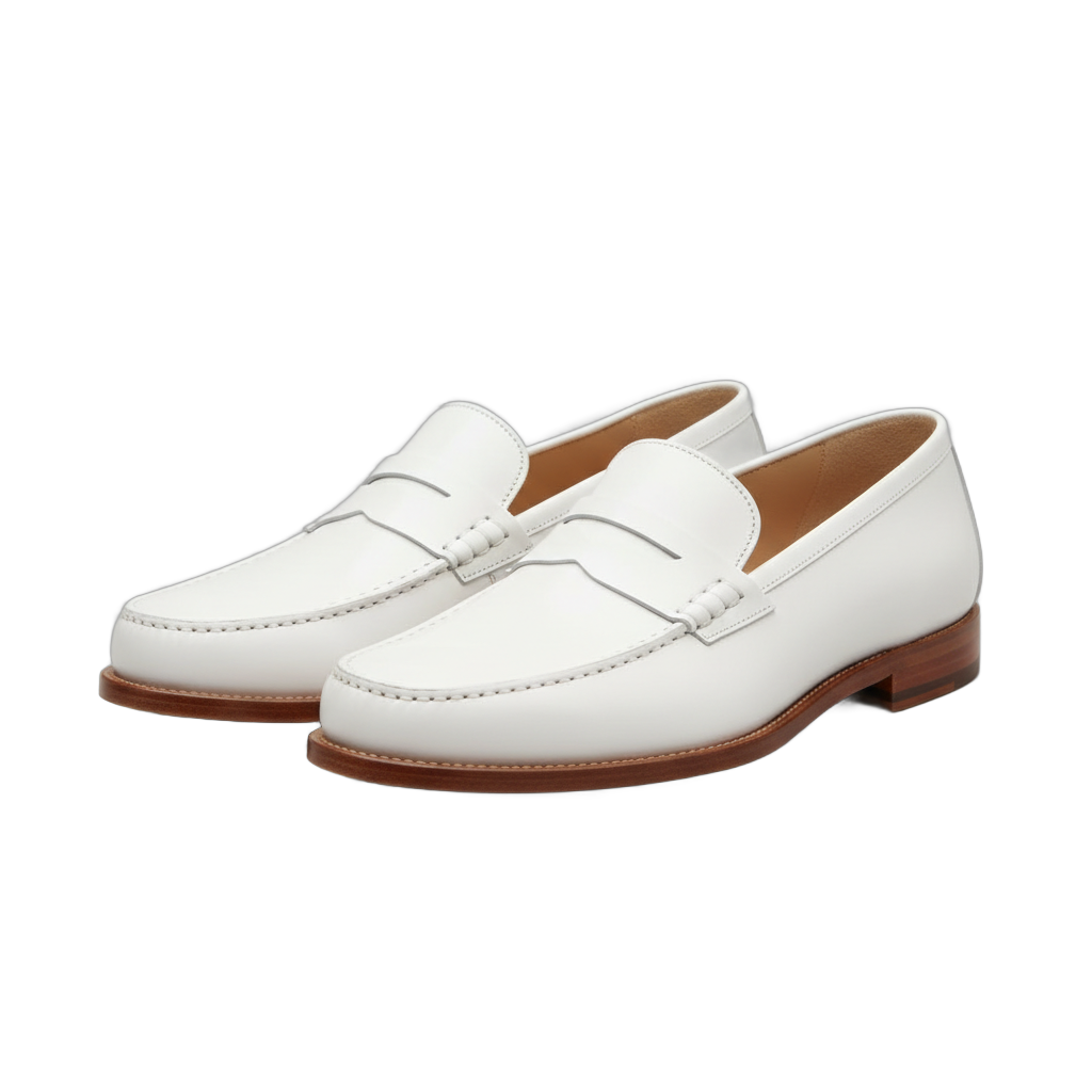 White Leather Penny Loafers