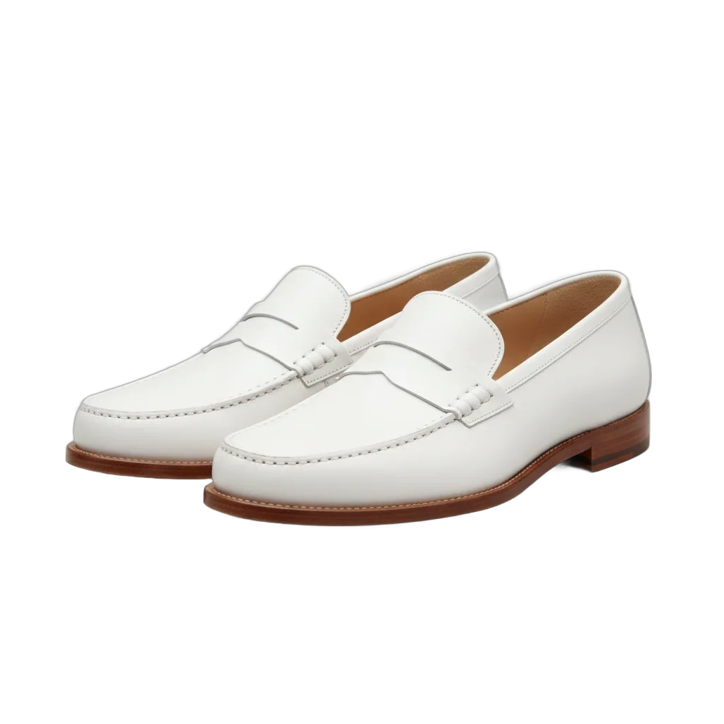 White Leather Penny Loafers