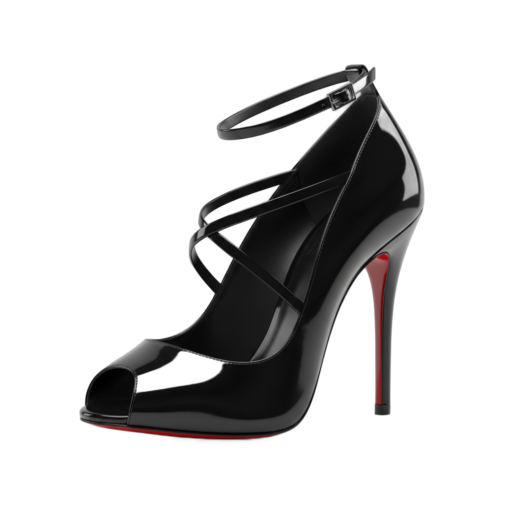 Black Leather High Heel with Red Sole