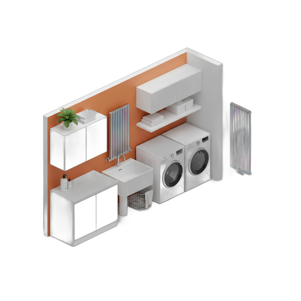 Modern Laundry Room with Chrome Radiator Bundle