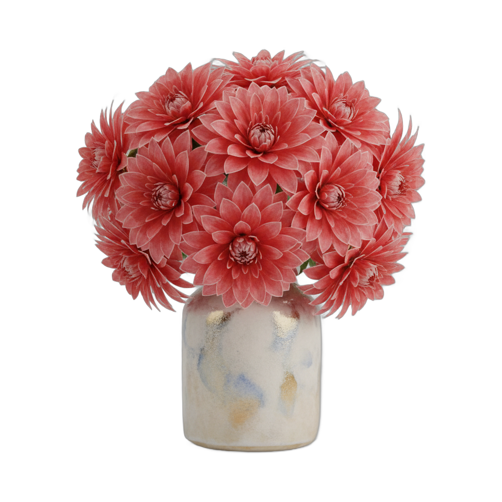 Watercolor Red Dahlias in Vase