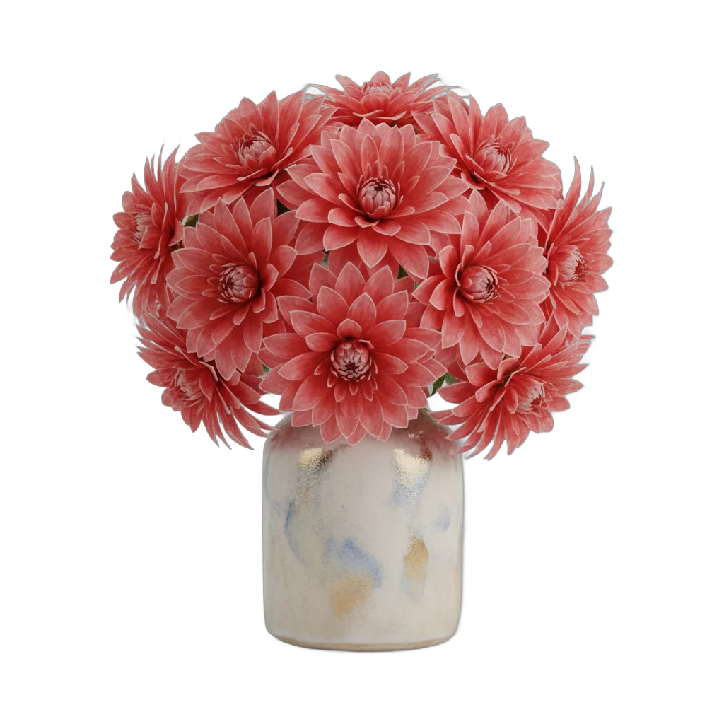 Watercolor Red Dahlias in Vase