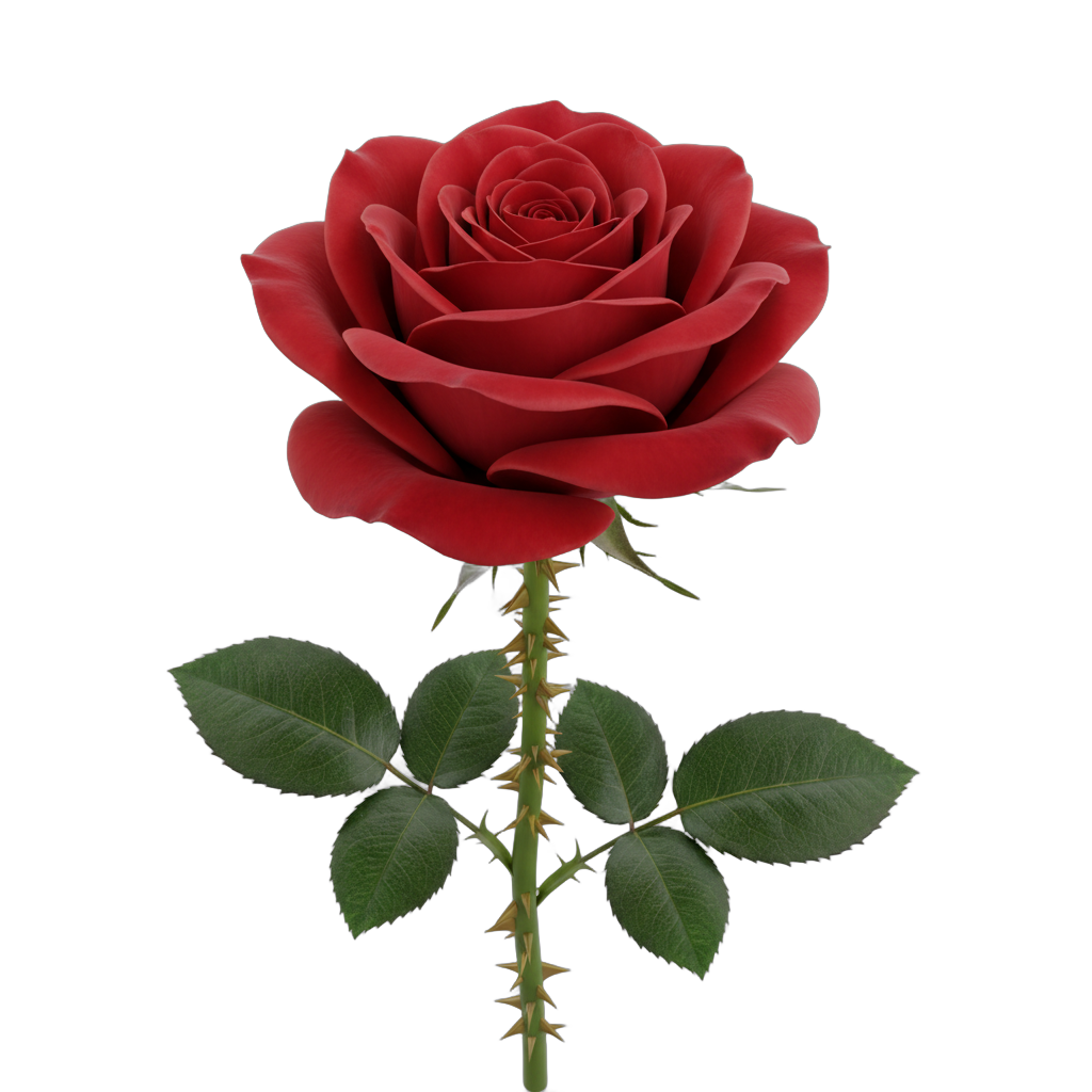 Realistic Red Rose with Thorns