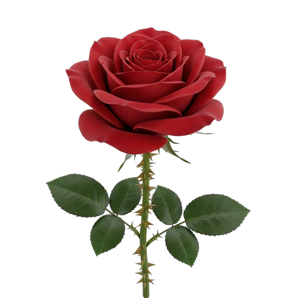 Realistic Red Rose with Thorns