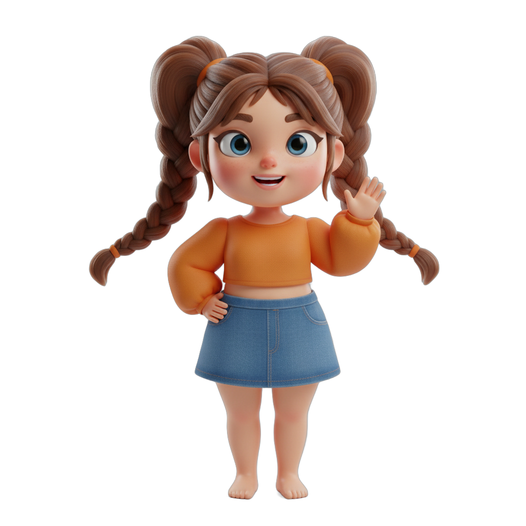 Stylized Cartoon Girl with Pigtails