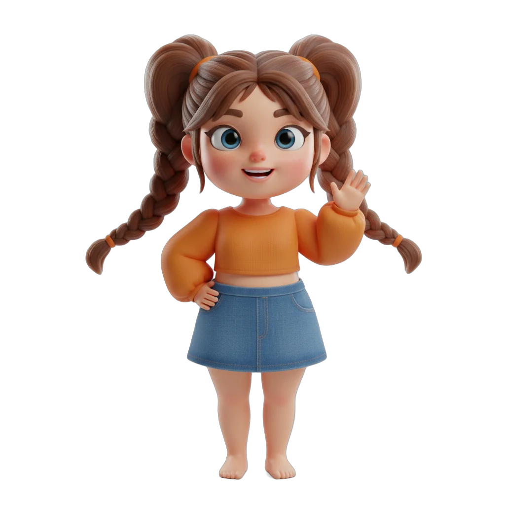 Stylized Cartoon Girl with Pigtails