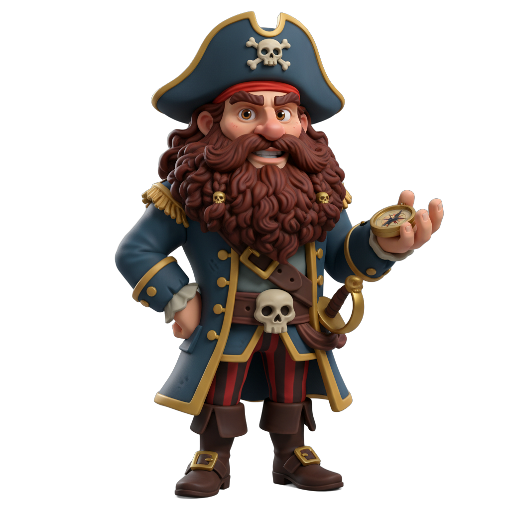 Cartoon Pirate with Curly Beard