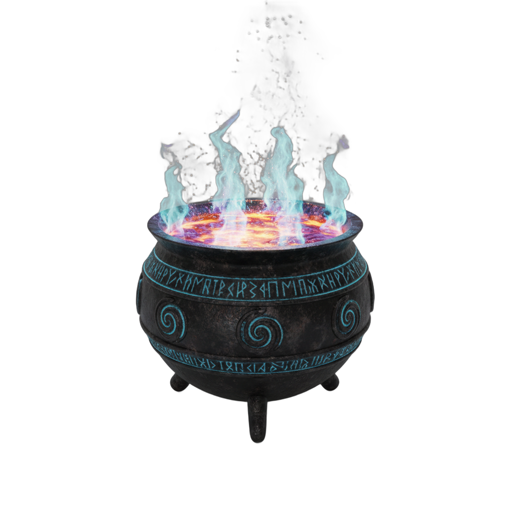 Magical Cauldron with Glowing Liquid